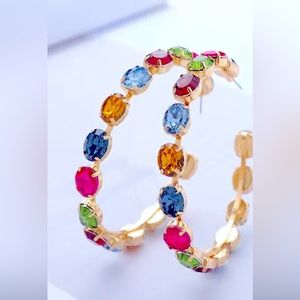 ✨NEW✨ Oversized Rainbow 🌈 Crystal Colored Studded Hoop Fashion Earrings